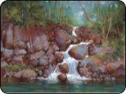 pastel painting, landscape, waterfall, Great Smoky Mountains